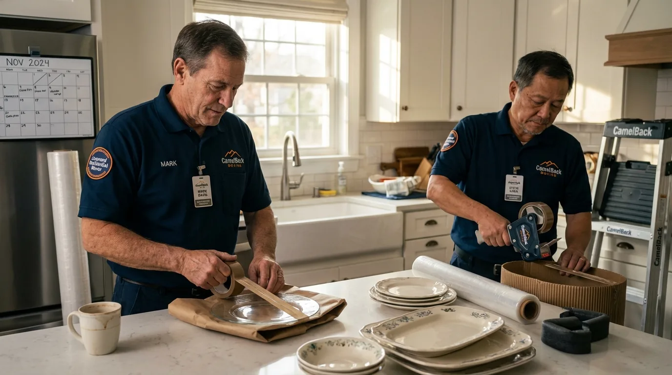 Professional crew packing kitchen dishware in Parkville, MD