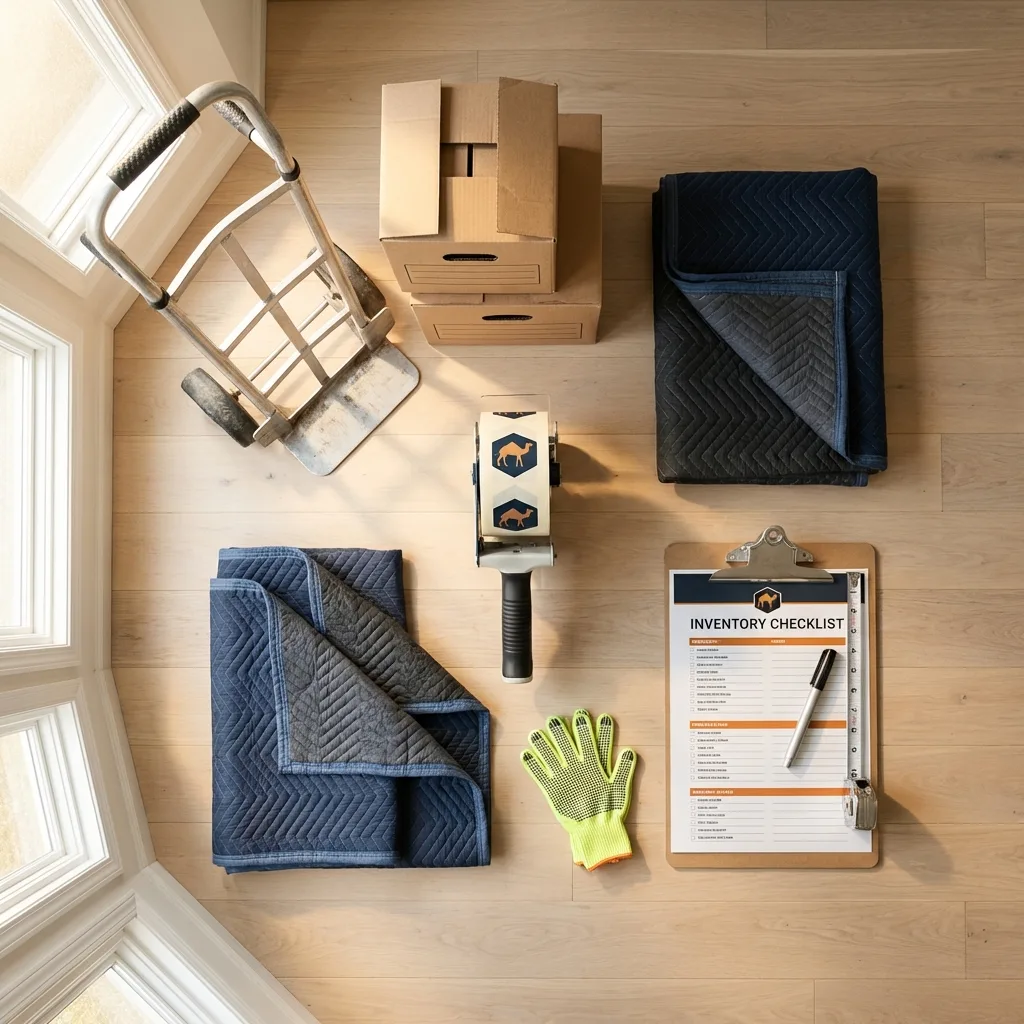 Professional moving supplies and packing materials layout for Parkville residential relocations